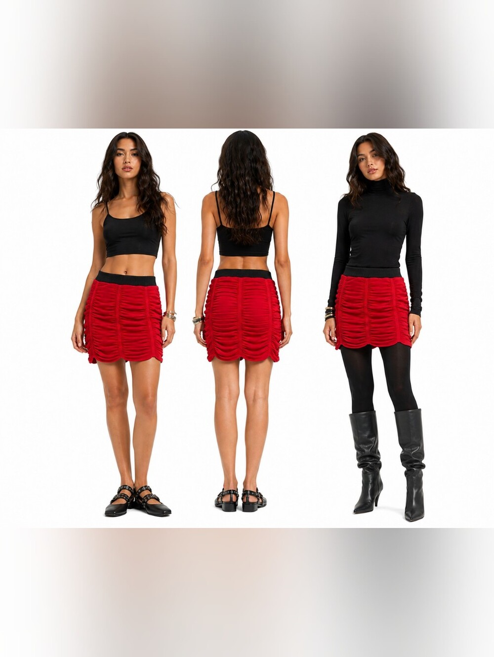 NWT Poof Red Ruched Miniskirt Stretch Bodycon Elastic Waist M/L Mini